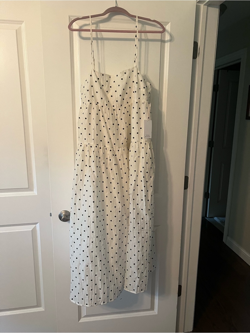 Cream Polka Dot Spaghetti-Strap Midi Dress